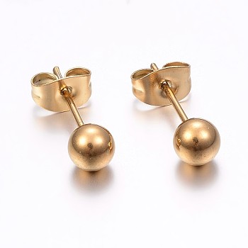304 Stainless Steel Stud Earrings, Hypoallergenic Earrings, Round, Golden, 14x3mm, Pin: 0.8mm, 12pairs/card