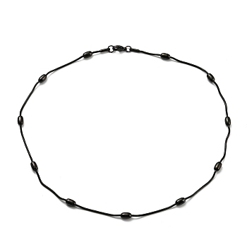 304 Stainless Steel Round Snake Chain Necklace with Oval Beaded, Electrophoresis Black, 16.46 inch(41.8cm)