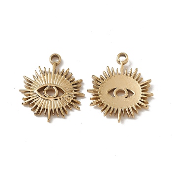 Vacuum Plating 201 Stainless Steel Charms, Sun with Eye Charm, Real 18K Gold Plated, 20.5x18x2mm, Hole: 2mm