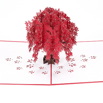 Gorgecraft 3D Paper Greeting Card, Maple Tree, with Envelope, Rectangle, Red, 20~20.5x15~15.6x0.02~0.2cm, 2pcs/set