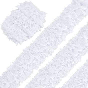 5 Yards 3-Layer Pleated Polyester Chiffon Lace Trim, for Costume Decoration, White, 4 inch(100mm)