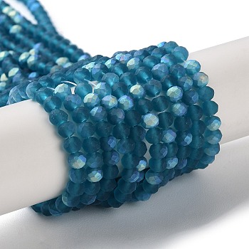 Imitation Jade Glass Beads Strands, Half AB Color Plated, Faceted, Frosted, Rondelle, Marine Blue, 3.5x3mm, Hole: 1mm, about 113~115pcs/strand, 32~33cm