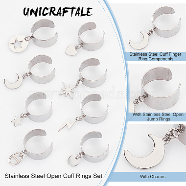 8Pcs 8 Styles 304 Stainless Steel Open Cuff Rings Set(RJEW-UN00005)-5