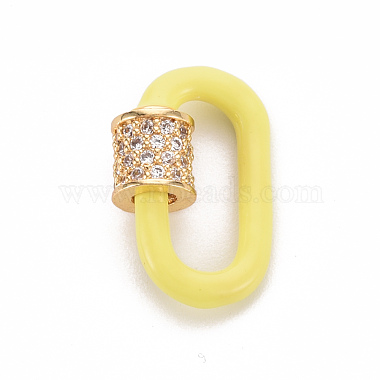 Real 16K Gold Plated Champagne Yellow Oval Brass+Cubic Zirconia Locking Carabiner