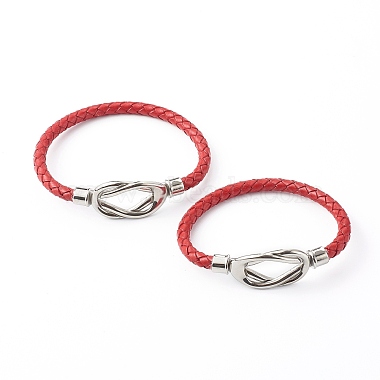 Bracelets en cordon tressé en cuir de vachette imitation pour couple(BJEW-JB06443)-7