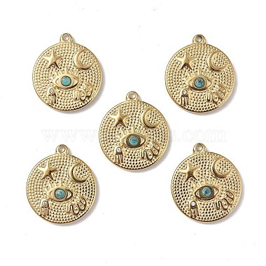 Real 18K Gold Plated Flat Round Natural Turquoise Pendants