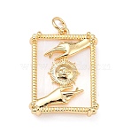 Brass Pendants, with Natural Shell, Long-Lasting Plated, Rectangle with Hand & Sun, Real 18K Gold Plated, 24x16x2.5mm, Hole: 3mm, Jump Ring: 5x1mm(KK-G402-44G)