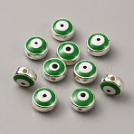 CCB Plastic Beads, with Double Side Enamel, Flat Round with Evil Eye, Green, 8x5mm, Hole: 1.5mm(FIND-WH0038-89A-08)