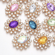 Light Gold Plated Alloy Cabochons, with Resin Rhinestone and Crystal Glass Rhinestone, Faceted, Oval, Mixed Color, 27.5x24.5x7mm(RB-S066-05KC)