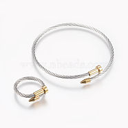 304 Stainless Steel Jewelry Sets, Adjustable Bangles and Rings, Golden & Stainless Steel Color, 56mm; 18mm(SJEW-H123-01GP)