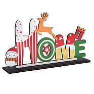Wood Tabletop Display Decorations, Xmas Table Centerpiece Sign, Christmas Theme, Word HOME, Mixed Color, Finished: 200x45x122mm(WOOD-N005-76)