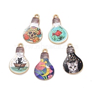 Alloy Enamel Pendants, Bulb, Mixed Color, Golden, 25x15x1.5mm, Hole: 1.8mm(ENAM-A139-13G)