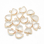 Natural Quartz Crystal Semi Circle Pendants, Rock Crystal, with Brass Findings, Faceted, Half Round, Golden, Clear, 13.5~14.5x13~14x5.5mm, Hole: 2mm(X-G-Q965-09)