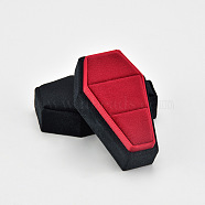 Halloween Theme Velvet Ring Boxes, Hexagon Coffin Gift Case for Couple Ring Storage, Black, 9.2x5.5x4.5cm(PW-WG81153-01)