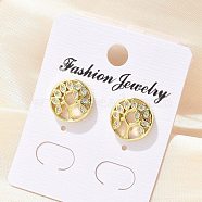 Brass Micro Pave Clear Cubic Zirconia Stud Earrings, Flat Round with Tree, Real 18K Gold Plated, 12mm(EJEW-P303-01A-G)