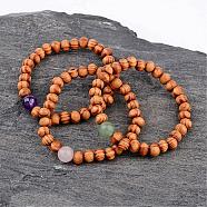 Round Wood Beaded Stretch Bracelets, with Natural Gemstone Round Beads, 46mm(BJEW-JB02285)