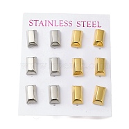 PVD Vacuum Plating 304 Stainless Steel Stud Earring, Rectangle, Golden & Stainless Steel Color, 12.5x7mm, 12pcs/set.(EJEW-C099-06GP)