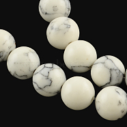 Synthetical Turquoise Gemstone Round Bead Strands, Dyed, White, 6mm, Hole: 1mm, about 65pcs/strand, 15 inch(TURQ-R035-6mm-05)