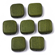 Painted Natural Wood Beads, Square, Olive Drab, 16x15x5.5mm, Hole: 1.5mm(WOOD-R265-10C)
