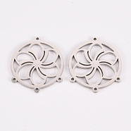 304 Stainless Steel Chandelier Component Links, Laser Cut, Flat Round with Flower, Stainless Steel Color, 23.5x20x1mm, Hole: 1mm(STAS-Q242-028)