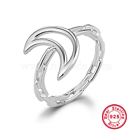 Rhodium Plated 925 Sterling Silver Finger Ring, Hollow Moon, Platinum, Inner Diameter: 17mm(KD4692-08-1)