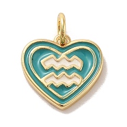 Real 18K Gold Plated Brass Enamel Pendants, with Jump Ring, Heart with Constellation Charm, Aquarius, 12x13x1.5mm, Hole: 3.4mm(KK-M273-06A-G)