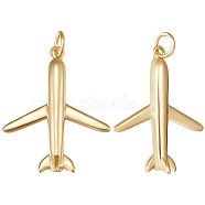 8Pcs Rack Plating Brass Pendants, with Jump Ring, Long-Lasting Plated, Airplane, Real 18K Gold Plated, 24.5x20x2.5mm, Jump Ring: 5x1mm, Inner Diameter: 3mm(KK-BBC0005-48)