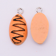 Resin Pendants, with Platinum Plated Iron Loops, Imitation Food, Bread, Coral, 22.5x11x6.5mm, Hole: 1.5mm, 10pcs/bag(RESI-TAC0003-19)