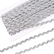 Sparkle Wave Pattern Metallic Polyester Ribbon, Silver, 1/4 inch(7.5mm), about 27.34 Yards(25m)/Card(OCOR-WH0047-15A)