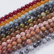Natural Mixed Gemstone and Dyed Jade Beads Strands, Round, Mixed Color, 8mm, Hole: 1mm, about 49pcs/strand, 15.5 inch(G-G151-8mm-M2)