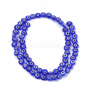 Handmade Evil Eye Lampwork Beads Strands, Flat Round, Blue, 6x2.5mm, Hole: 1mm, about 64~65pcs/strand, 14.1 inch~14.5 inch(LAMP-S191-02A-03)