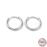 Rhodium Plated 925 Sterling Silver Huggie Hoop Earrings, Round Ring, Real Platinum Plated, 16x2mm(EJEW-K258-19C-P)