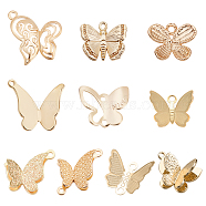 BENECREAT 20Pcs 10 Style Brass Pendants, Nickel Free, Long-Lasting Plated, Butterfly, Real 18K Gold Plated, 8.5~17.5x10.5~16x2~5mm, Hole: 0.9~1.6mm, 2pcs/color(KK-BC0002-80)