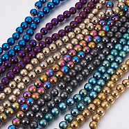 Electroplate Non-Magnetic Synthetic Hematite Beads Strands, Polished and Frosted, Round, Mixed Color, 8mm, Hole: 1mm, about 53pcs/strand, 16.1 inch(41cm)(G-F585-A-8mm)