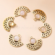 Bohemia Style Natural Rose Quartz Pendants, Fan Charms, with Golden Tone Stainless steel Findings, 18x15x5mm(BOHO-PW0001-060C-01)