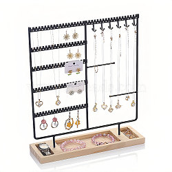 Iron Storage Jewelry Rack, Jewelry Display Holder with Wooden Tray, for Earrings, Necklaces, Bracelets, Black, 30x9.5x35cm(ODIS-WH0038-106)