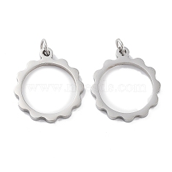 304 Stainless Steel Pendants, Laser Cut, with Jump Ring, Stainless Steel Color, Flower, 17x15x1mm, Hole: 2mm(STAS-G324-01I-P)