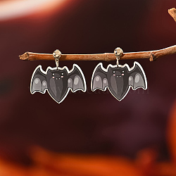 Cute Cartoon Bat Resin Stud Earrings for Halloween Party Gift, Platinum, Black, 45~60x30~26mm(OI2256-1)