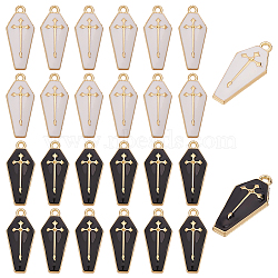 40Pcs 2 Colors Alloy Enamel Pendants, Coffin with Cross Charm, Mixed Color, 26x11.5x3mm, Hole: 1.8mm, 20pcs/color(ENAM-ME0001-06)