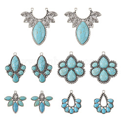 10Pcs 5 Styles Alloy Pendants, with Synthetic Turquoise, Mixed Shapes Charms, Antique Silver, 33~55x29~54x4~6.5mm, Hole: 2~3mm, 2pcs/style(TIBEP-BT0001-07)