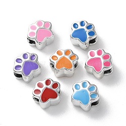 Acrylic European Beads, with Enamel, Large Hole Beads, Mixed Color, Paw Print, Silver, 10x11.5x8mm, Hole: 4.2mm(X-OACR-F007-03S)