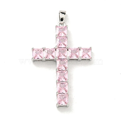 Brass Micro Pave Cubic Zirconia Pendants, Cross Charms, Clear, Platinum, 33x22x4mm, Hole: 5x2.5mm(KK-L073-002P-01)