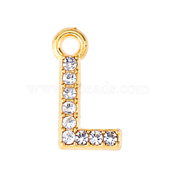 Golden Tone Alloy Rhinestone Pendants, Letter L, 13mm(PW-WGCC773-12)