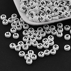 Acrylic Beads, with Horizontal Hole, Letter, Flat Round, Letter.N, 7x4mm, Hole: 1mm, about 3500pcs/500g(PL37C9070-N)