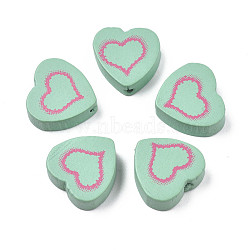 Spray Painted Maple Wood Beads, Printed, Heart, Green, 16.5x17.5x6mm, Hole: 1.8mm, about 550pcs/500g(WOOD-Q030-87F)