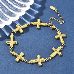 201 Stainless Steel Link Bracelets for Women, Real 18K Gold Plated, Cross, 7-1/4 inch(18.25cm), Link: 23x13.5x3m(BJEW-Z103-01G-03)