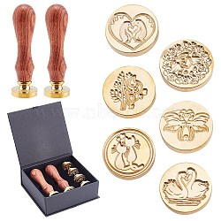 CRASPIRE DIY Stamp Making Kits, Including Pear Wood Handle and Brass Wax Seal Stamp Heads, Golden, Brass Wax Seal Stamp Heads: 6pcs(DIY-CP0004-25A)