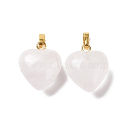 Natural Quartz Crystal Pendants, Rock Crystal Pendants, with Golden Tone Brass Findings, Puffy Heart Charm, 18x15~15.5x6~8mm, Hole: 6x3mm(G-I311-A12-G)