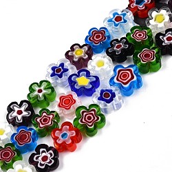 Handmade Millefiori Glass Bead Strands, Plum Bossom, Colorful, 9.5~12x9.5~12.5x4~4.5mm, Hole: 1.5mm, about 39pcs/strand, 15.94 inch~16.14 inch(40.5~41cm)(X-LAMP-N029-017D-08)