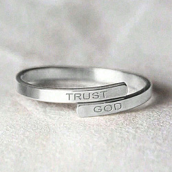 304 Stainless Steel Cuff Open Rings, Word Trust God, Stainless Steel Color, 18mm(WGA6A67-02)